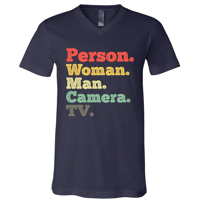 Person Woman Man Camera TV Retro Vintage V-Neck T-Shirt