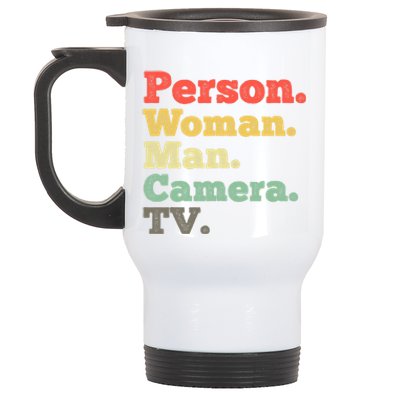 Person Woman Man Camera TV Retro Vintage Stainless Steel Travel Mug