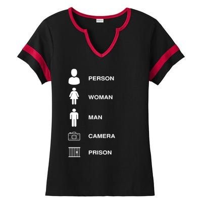 Person, Woman, Man, Camera, PRISON Design Ladies Halftime Notch Neck Tee