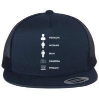 Person, Woman, Man, Camera, PRISON Design Flat Bill Trucker Hat