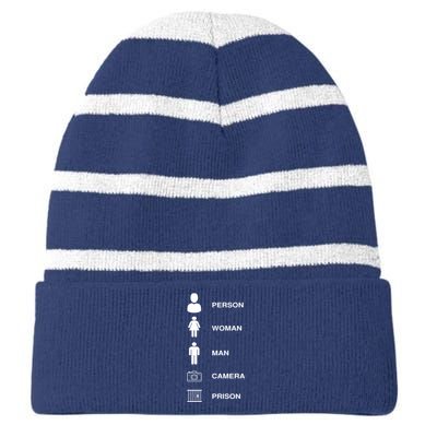 Person, Woman, Man, Camera, PRISON Design Striped Beanie with Solid Band