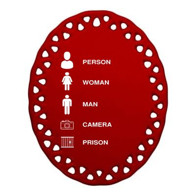 Person, Woman, Man, Camera, PRISON Design Ceramic Oval Ornament