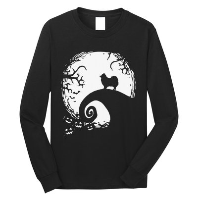 Pomeranian With Moon Halloween Long Sleeve Shirt