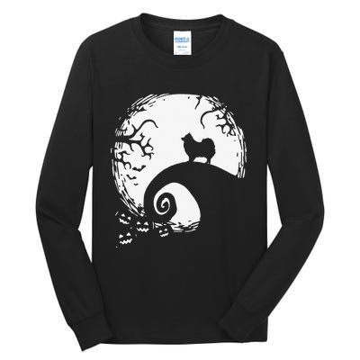 Pomeranian With Moon Halloween Tall Long Sleeve T-Shirt