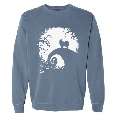 Pomeranian With Moon Halloween Garment-Dyed Sweatshirt