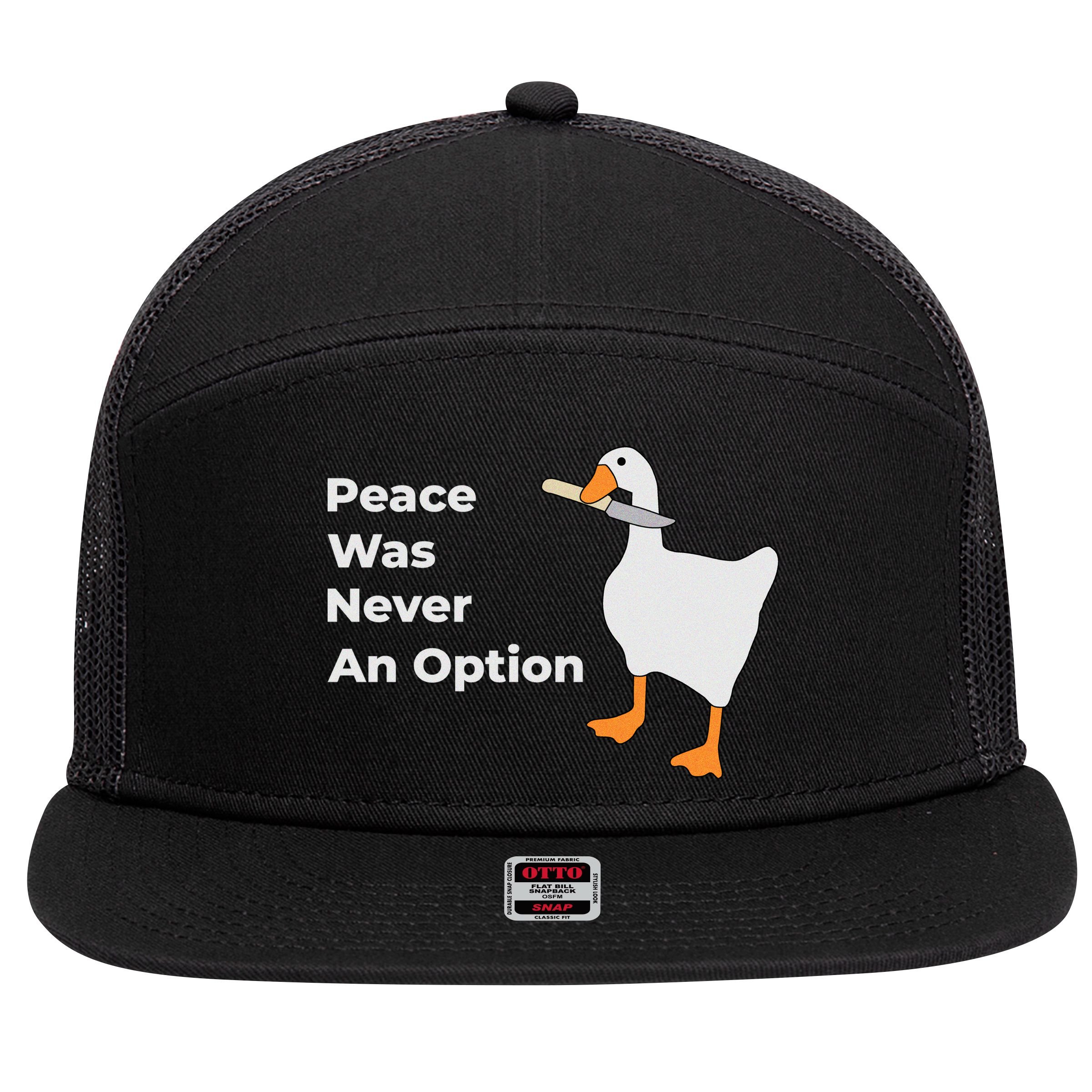 Peace Was Never An Option Duck Funny 7 Panel Mesh Trucker Snapback Hat