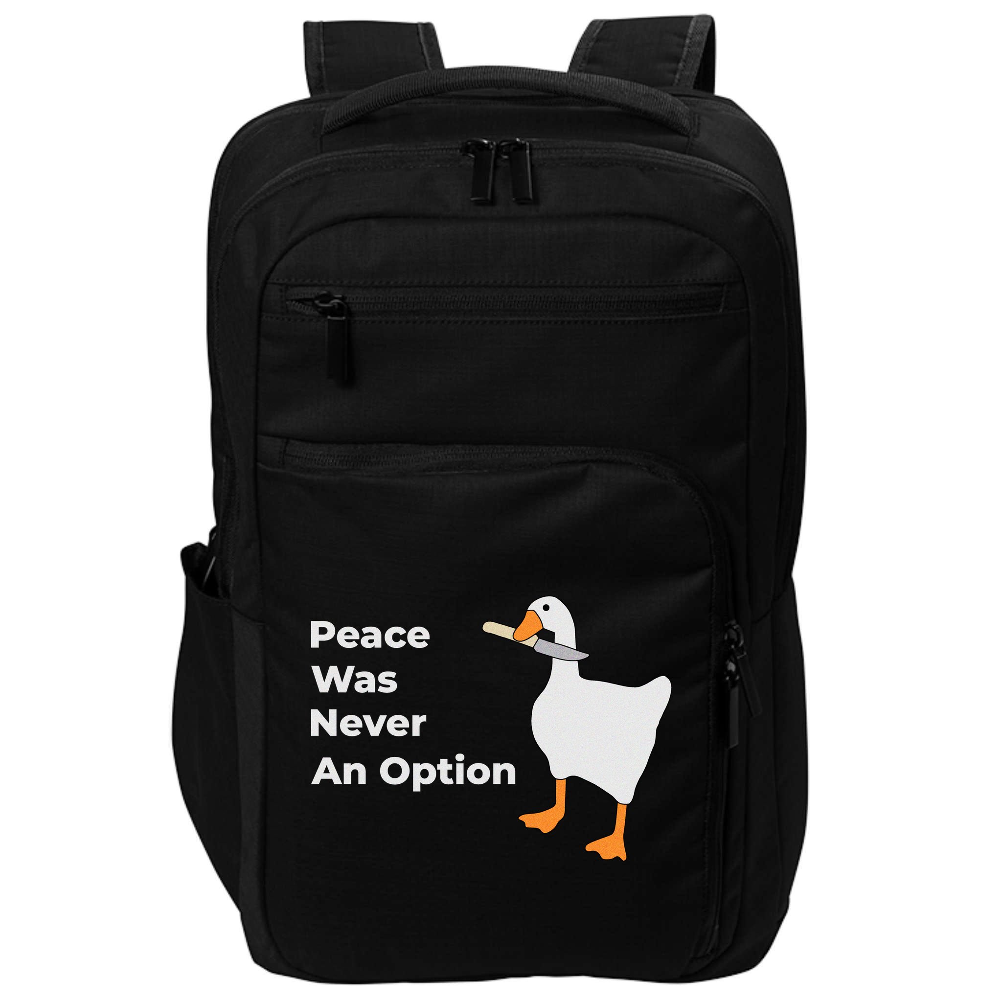 Peace Was Never An Option Duck Funny Impact Tech Backpack