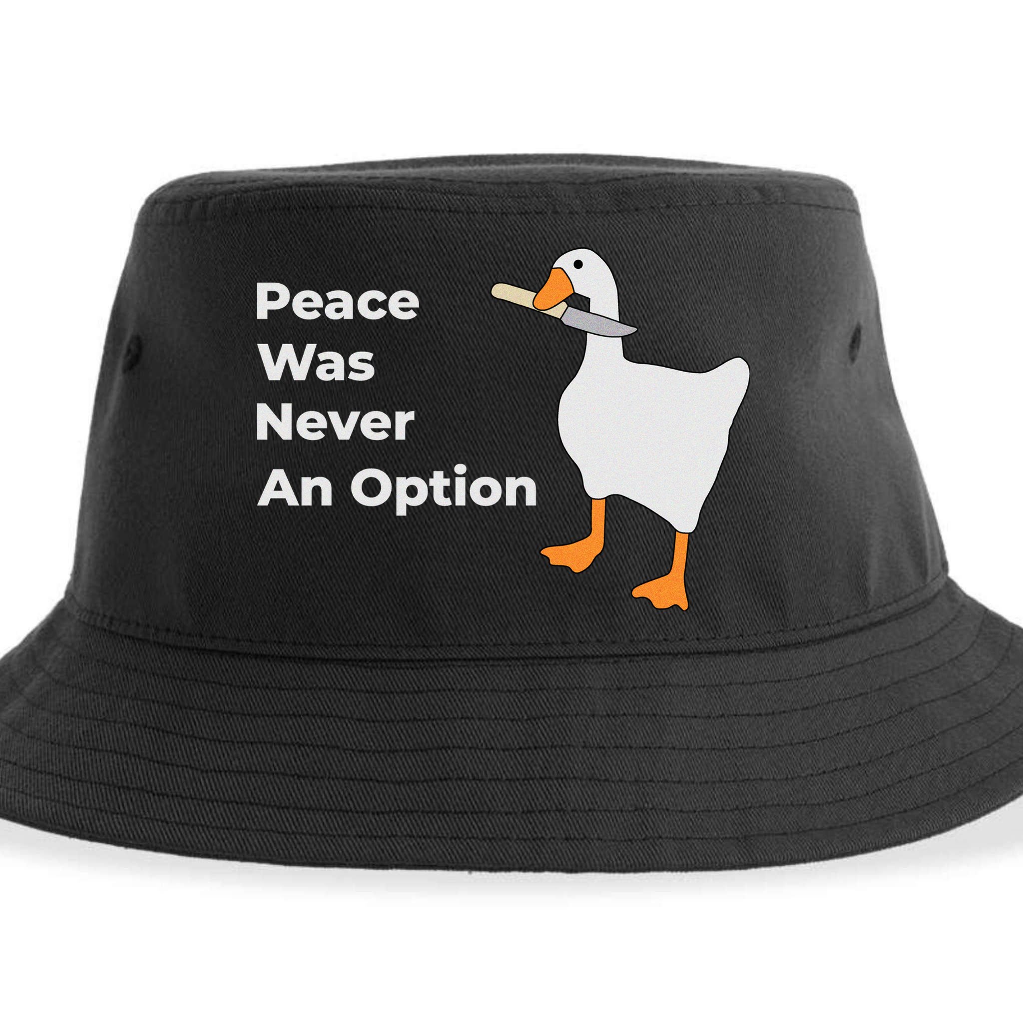 Peace Was Never An Option Duck Funny Sustainable Bucket Hat
