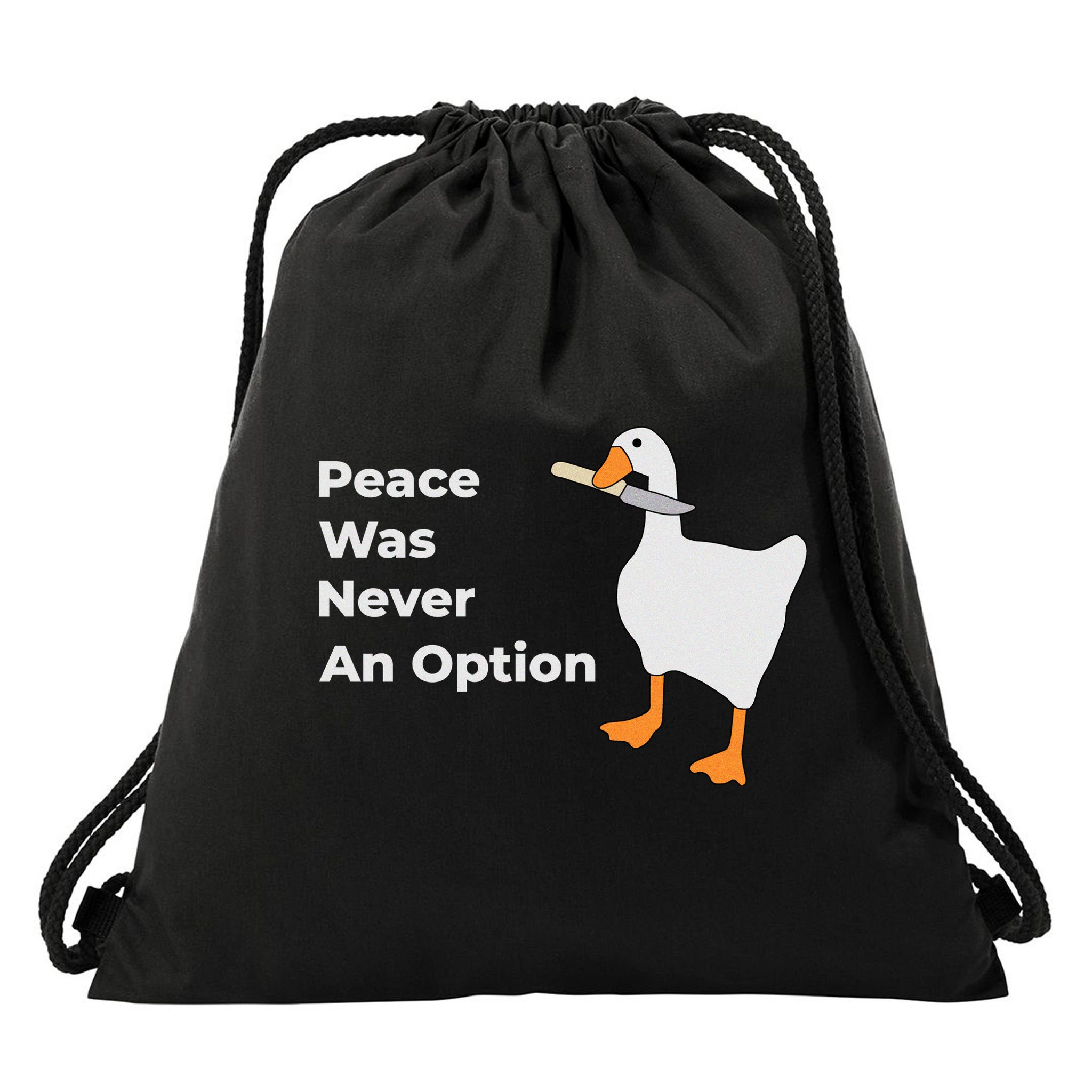 Peace Was Never An Option Duck Funny Drawstring Bag