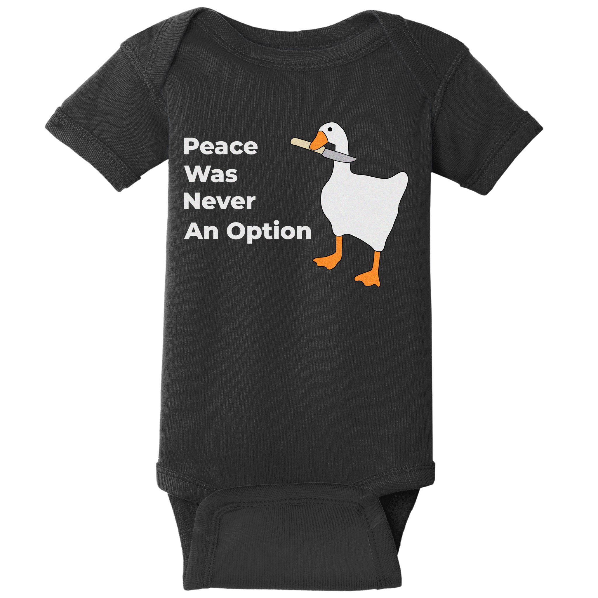 Peace Was Never An Option Duck Funny Baby Bodysuit