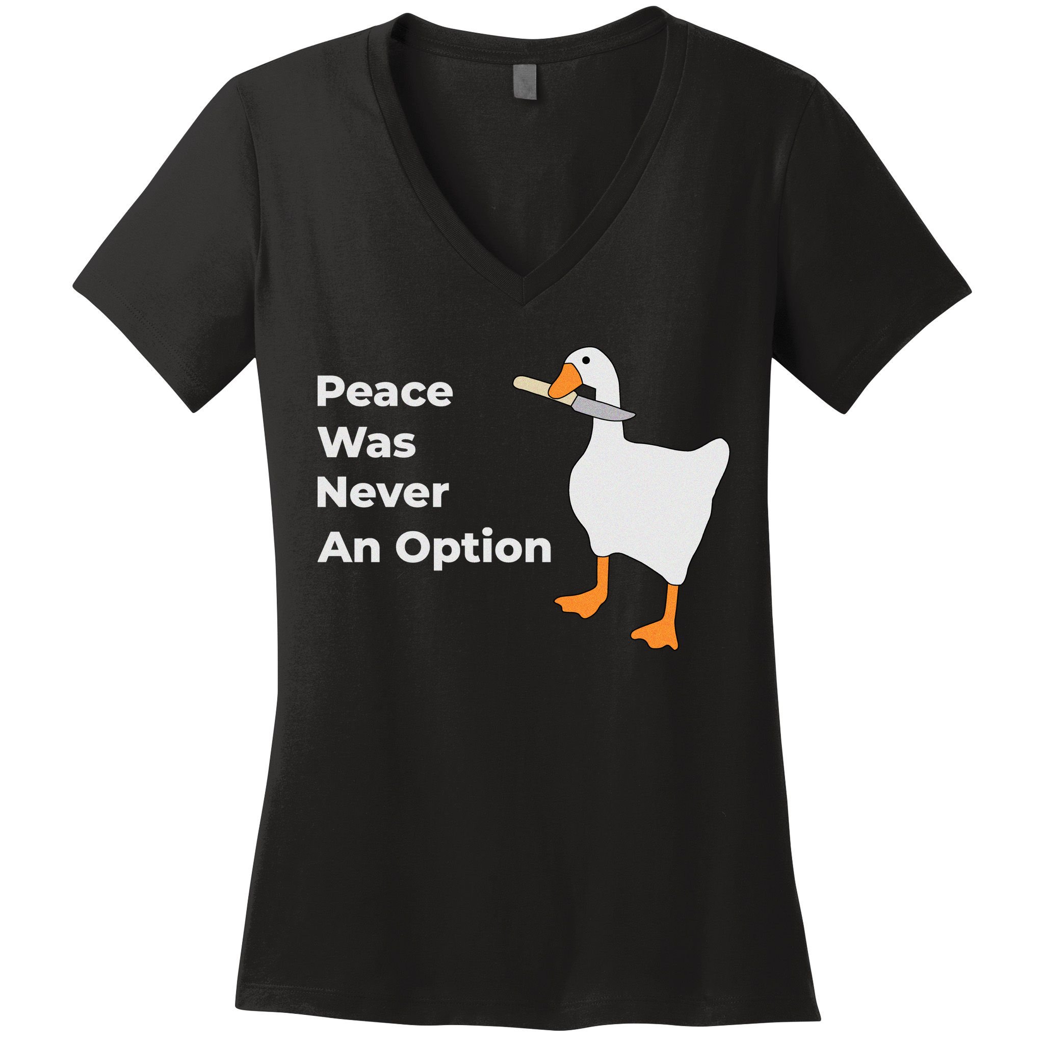 Peace Was Never An Option Duck Funny Women's V-Neck T-Shirt