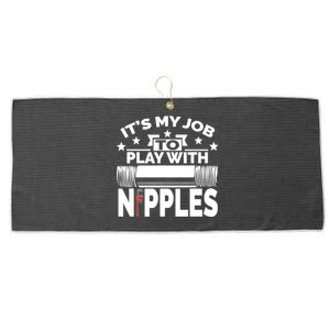 Play With Nipples | Funny Plumber + Pipefitter Large Microfiber Waffle Golf Towel