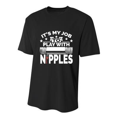 Play With Nipples | Funny Plumber + Pipefitter Youth Performance Sprint T-Shirt