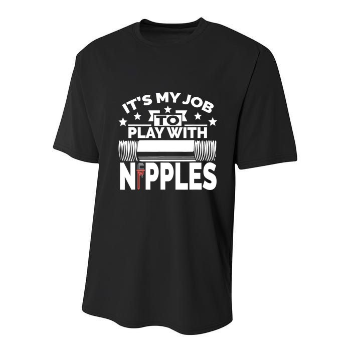 Play With Nipples | Funny Plumber + Pipefitter Youth Performance Sprint T-Shirt