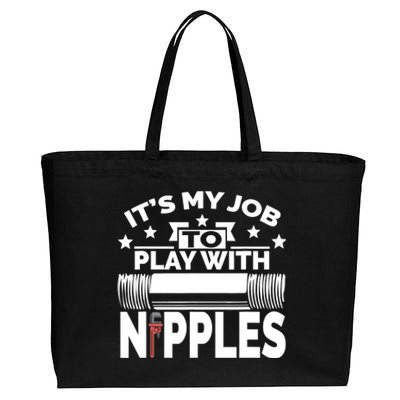 Play With Nipples | Funny Plumber + Pipefitter Cotton Canvas Jumbo Tote