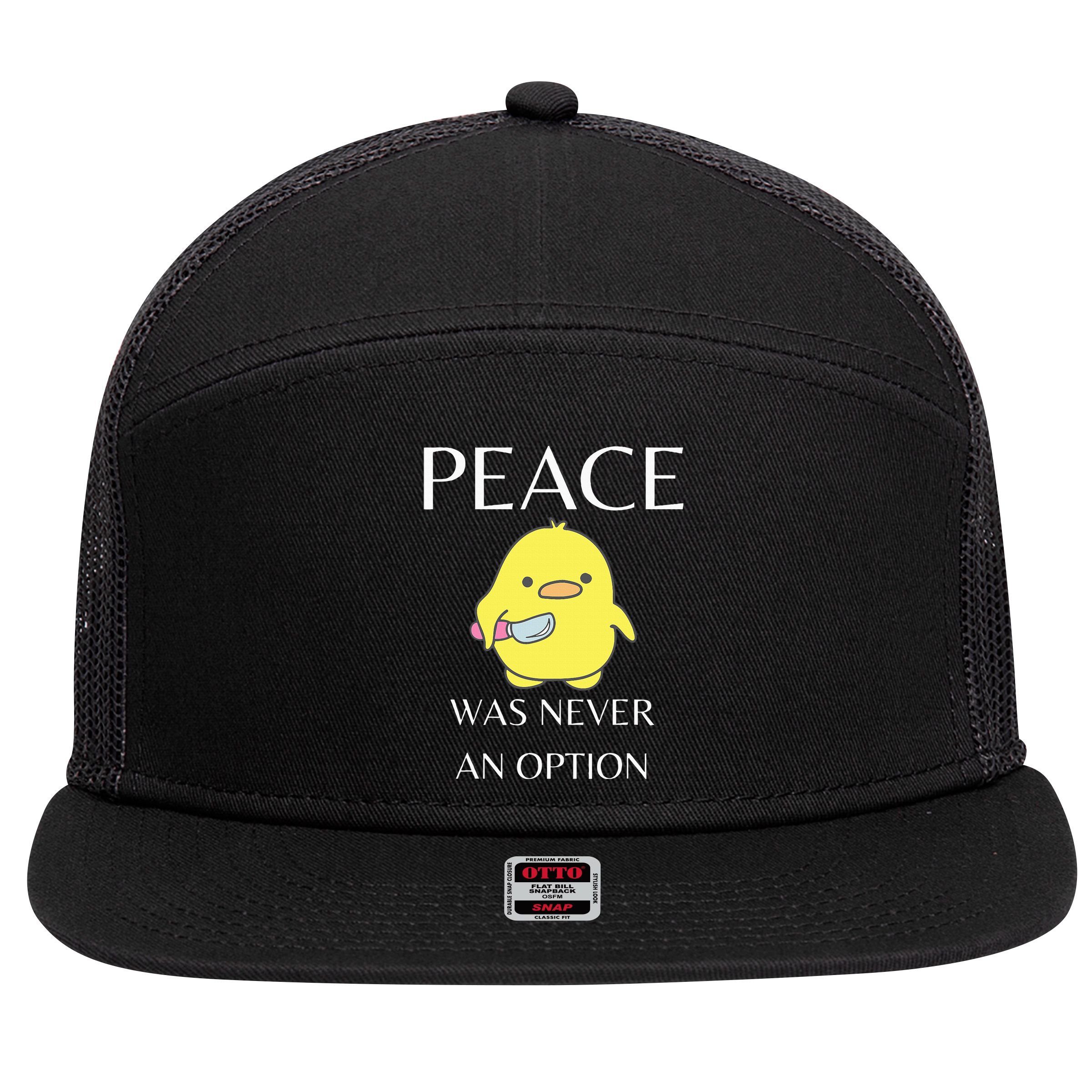 Peace Was Never An Option Duck With Knife Duck With Knife 7 Panel Mesh Trucker Snapback Hat