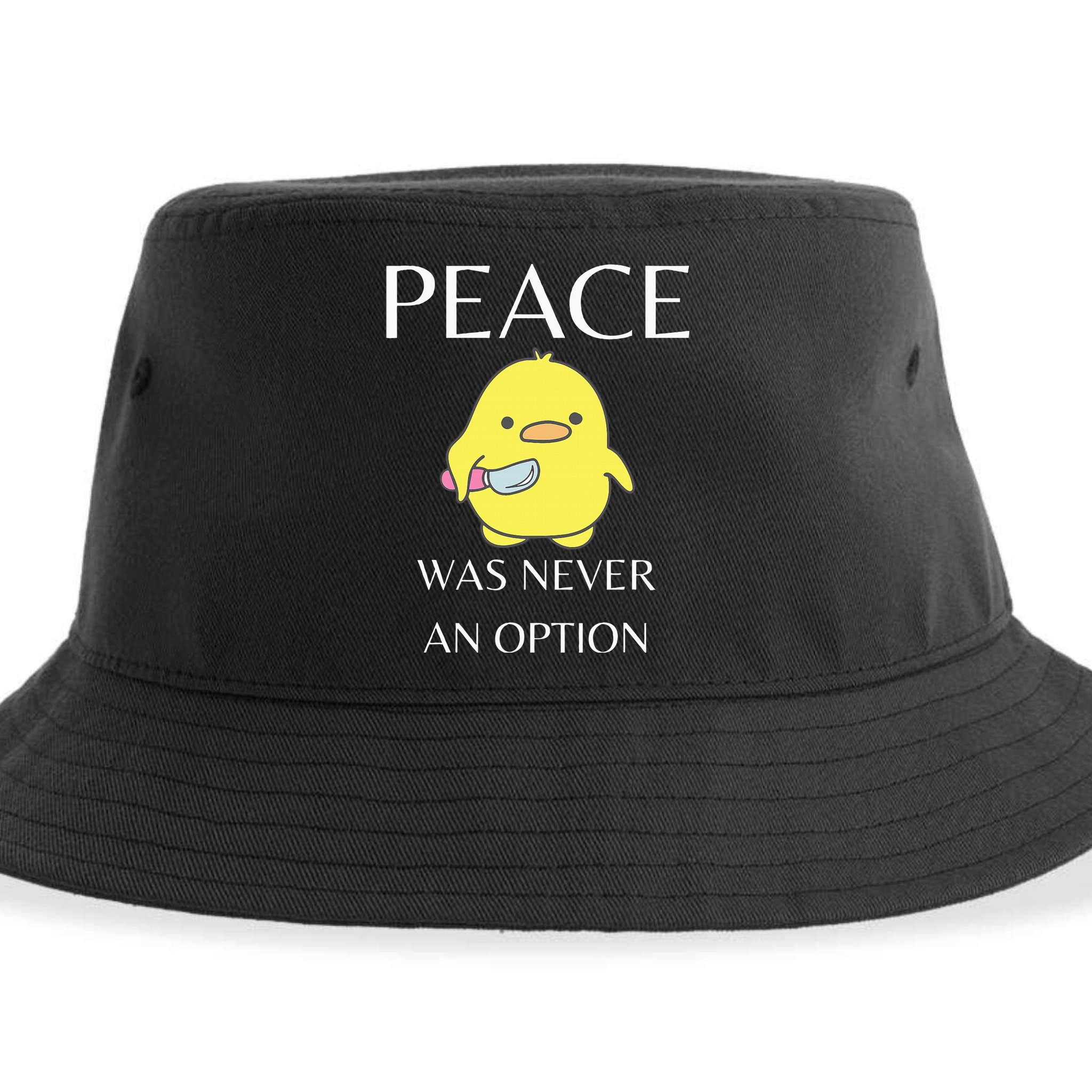 Peace Was Never An Option Duck With Knife Duck With Knife Sustainable Bucket Hat