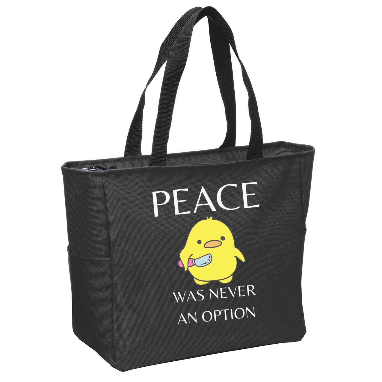 Peace Was Never An Option Duck With Knife Duck With Knife Zip Tote Bag