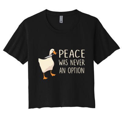 Peace Was Never An Option Funny Duck Quotes Sayings Humor Crop Top
