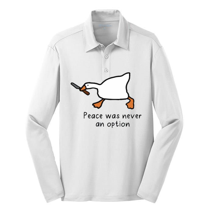 Peace Was Never An Option Funny Goose Silk Touch Performance Long Sleeve Polo