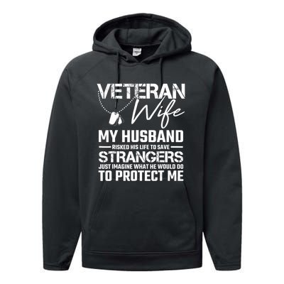 Proud Wife Of A Army Veteran American Flag Military Gift Performance Fleece Hoodie