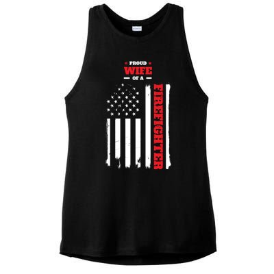 Proud Wife Of A Firefighter Distressed American Flag Cool Gift Ladies PosiCharge Tri-Blend Wicking Tank