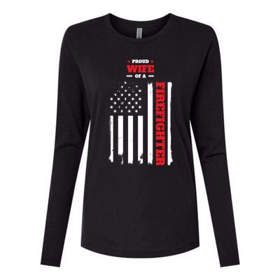 Proud Wife Of A Firefighter Distressed American Flag Cool Gift Womens Cotton Relaxed Long Sleeve T-Shirt