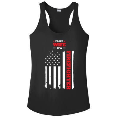 Proud Wife Of A Firefighter Distressed American Flag Cool Gift Ladies PosiCharge Competitor Racerback Tank