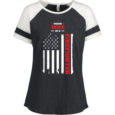 Proud Wife Of A Firefighter Distressed American Flag Cool Gift Enza Ladies Jersey Colorblock Tee