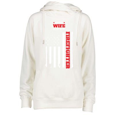 Proud Wife Of A Firefighter Distressed American Flag Cool Gift Womens Funnel Neck Pullover Hood