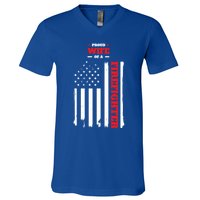 Proud Wife Of A Firefighter Distressed American Flag Cool Gift V-Neck T-Shirt