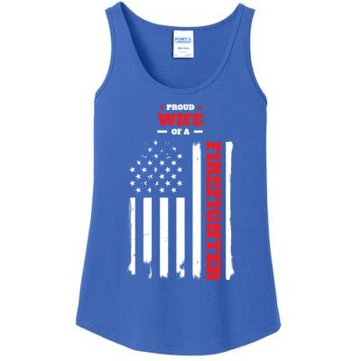 Proud Wife Of A Firefighter Distressed American Flag Cool Gift Ladies Essential Tank