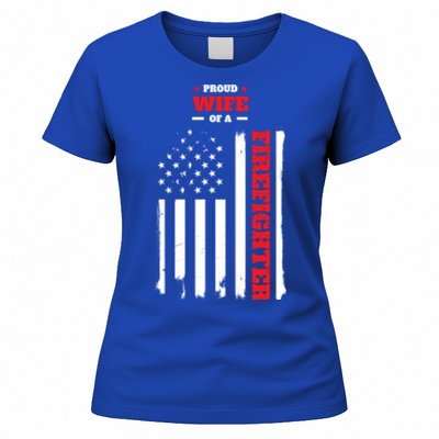 Proud Wife Of A Firefighter Distressed American Flag Cool Gift Women's T-Shirt