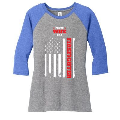 Proud Wife Of A Firefighter Distressed American Flag Cool Gift Women's Tri-Blend 3/4-Sleeve Raglan Shirt