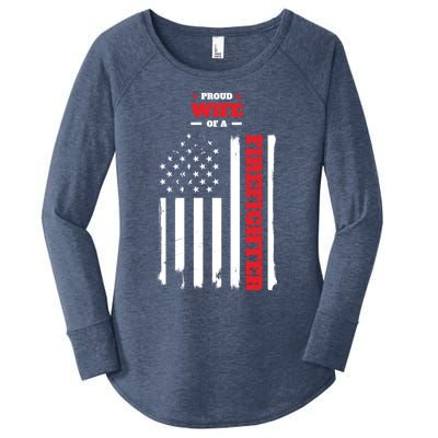 Proud Wife Of A Firefighter Distressed American Flag Cool Gift Women's Perfect Tri Tunic Long Sleeve Shirt