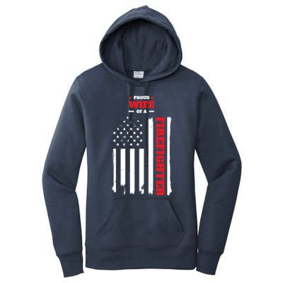 Proud Wife Of A Firefighter Distressed American Flag Cool Gift Women's Pullover Hoodie