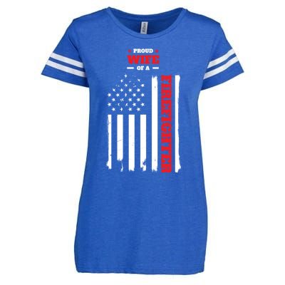 Proud Wife Of A Firefighter Distressed American Flag Cool Gift Enza Ladies Jersey Football T-Shirt