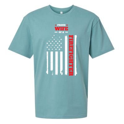 Proud Wife Of A Firefighter Distressed American Flag Cool Gift Sueded Cloud Jersey T-Shirt