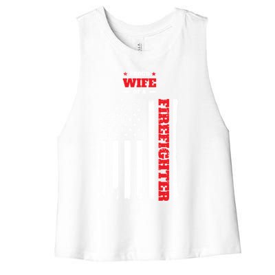 Proud Wife Of A Firefighter Distressed American Flag Cool Gift Women's Racerback Cropped Tank