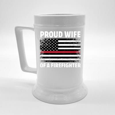 Proud Wife Of A Firefighter Family Thin Red Line Flag Gift Beer Stein