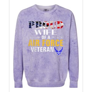 Proud Wife Of A Air Force Veteran American Flag Military Colorblast Crewneck Sweatshirt