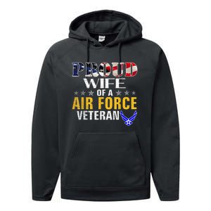 Proud Wife Of A Air Force Veteran American Flag Military Performance Fleece Hoodie