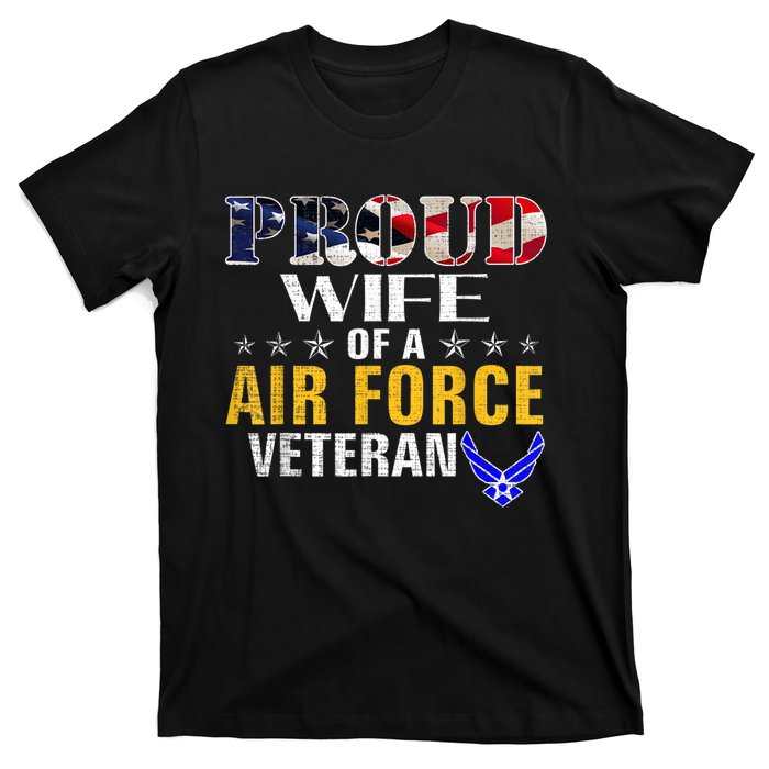 Proud Wife Of A Air Force Veteran American Flag Military T-Shirt