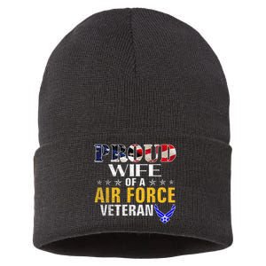 Proud Wife Of A Air Force Veteran American Flag Military Sustainable Knit Beanie