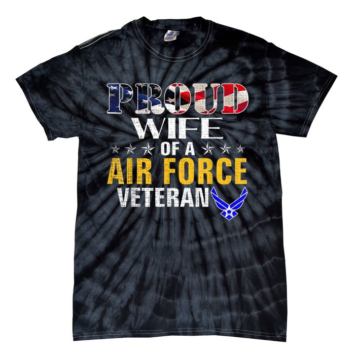 Proud Wife Of A Air Force Veteran American Flag Military Tie-Dye T-Shirt