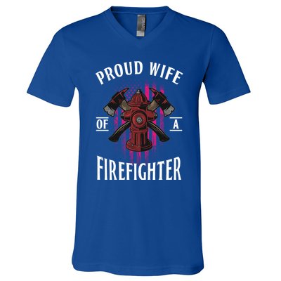 Proud Wife Of A Firefighter Funny Fires Partner Spouse Cute Gift V-Neck T-Shirt