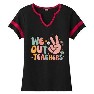 Peace We Out Teacher Happy Last Day Of School Teacher Summer Ladies Halftime Notch Neck Tee