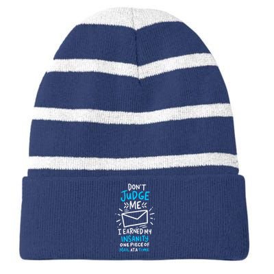 Postal Worker Or Mail Carrier Dont Judge Me Striped Beanie with Solid Band