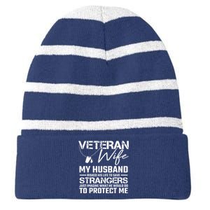 Proud Wife Of A U.S. Army Veteran, Veterans Day Gift Striped Beanie with Solid Band