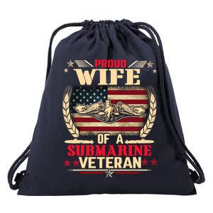 Proud Wife Of a Submarine Veteran Funny Memorial Patriotic Drawstring Bag